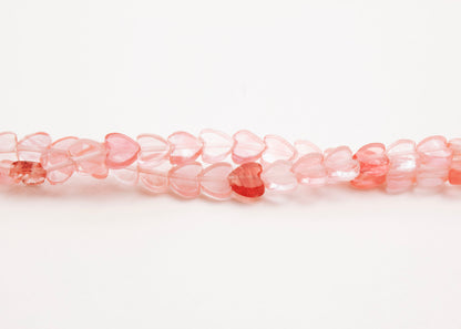 Front horizontal view of Cherry Quartz heart bead necklace on a white background 