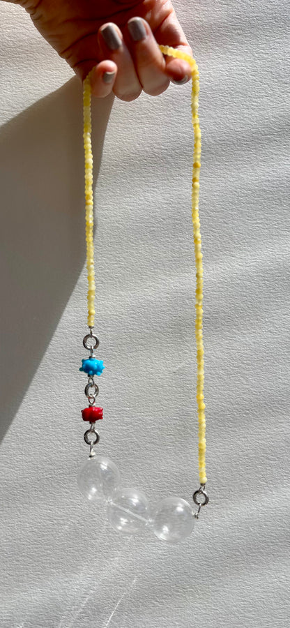 Yellow Quartzite Strand, Såp Bubbla Chunky Drop & Bumpy Urchin Charms Necklace